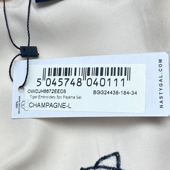 NASTY GAL Tiger Embroidery Pajama Set 3pieces In Champagne Size Large - NWT - Picture 8 of 9